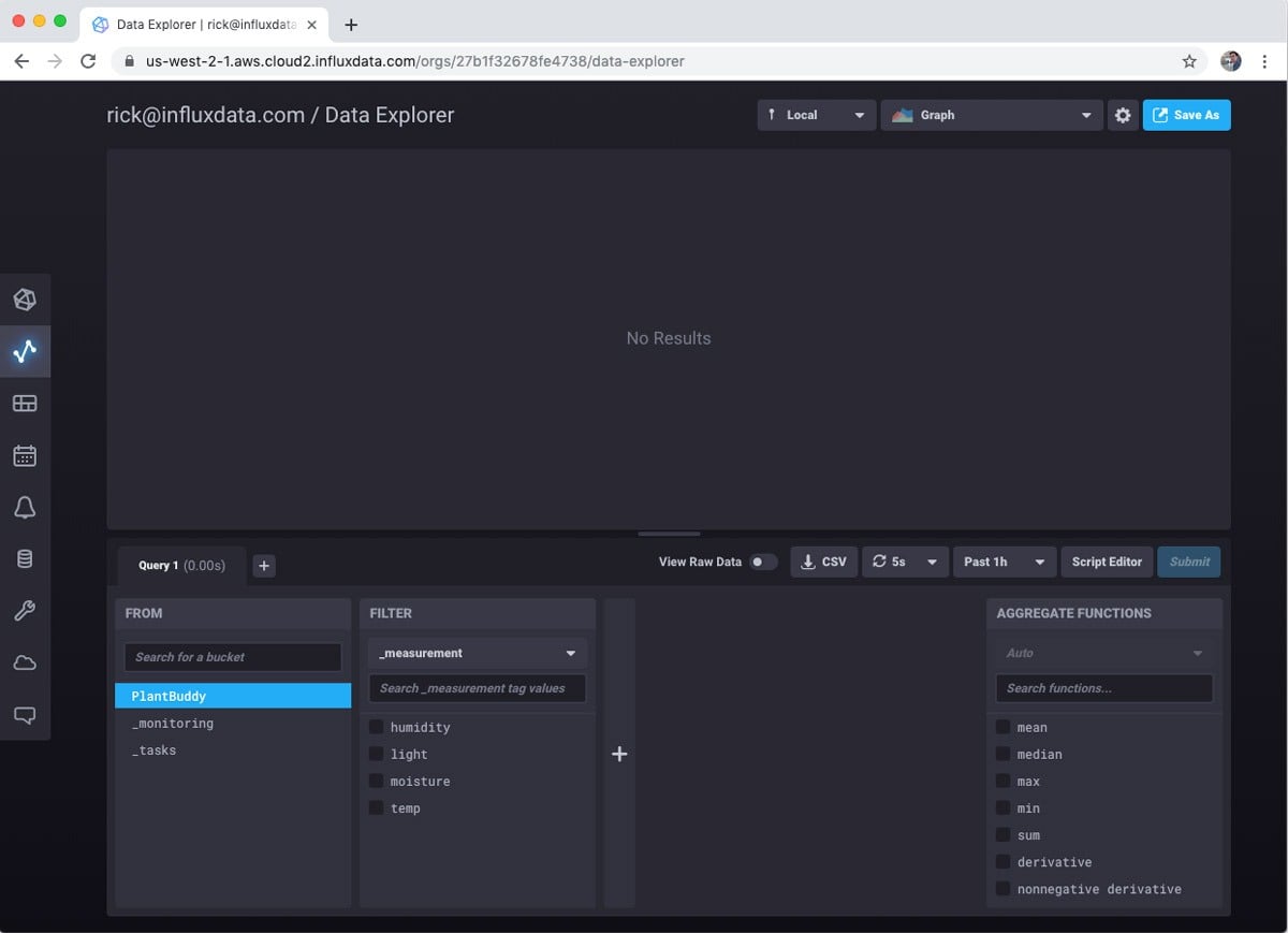 InfluxDB Could - Data Explorer PlantBuddy