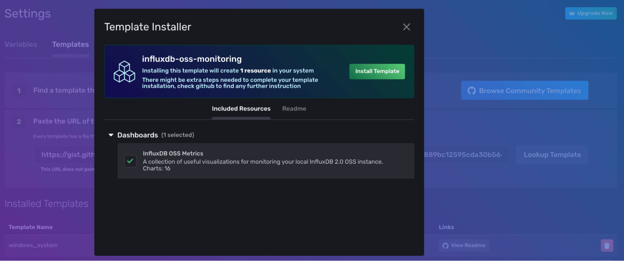 InfluxDB Cloud UI - Template Installer
