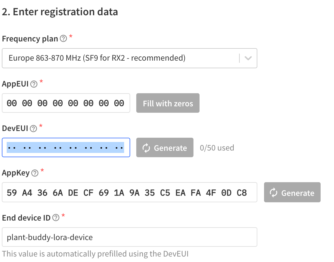 Select a Frequency plan