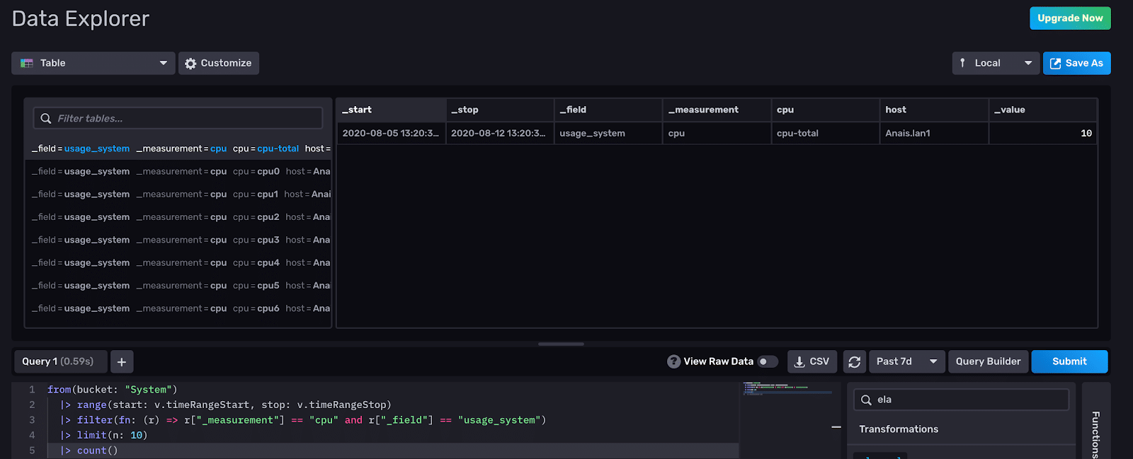 common errors influxdb cloud 2 columns screenshot