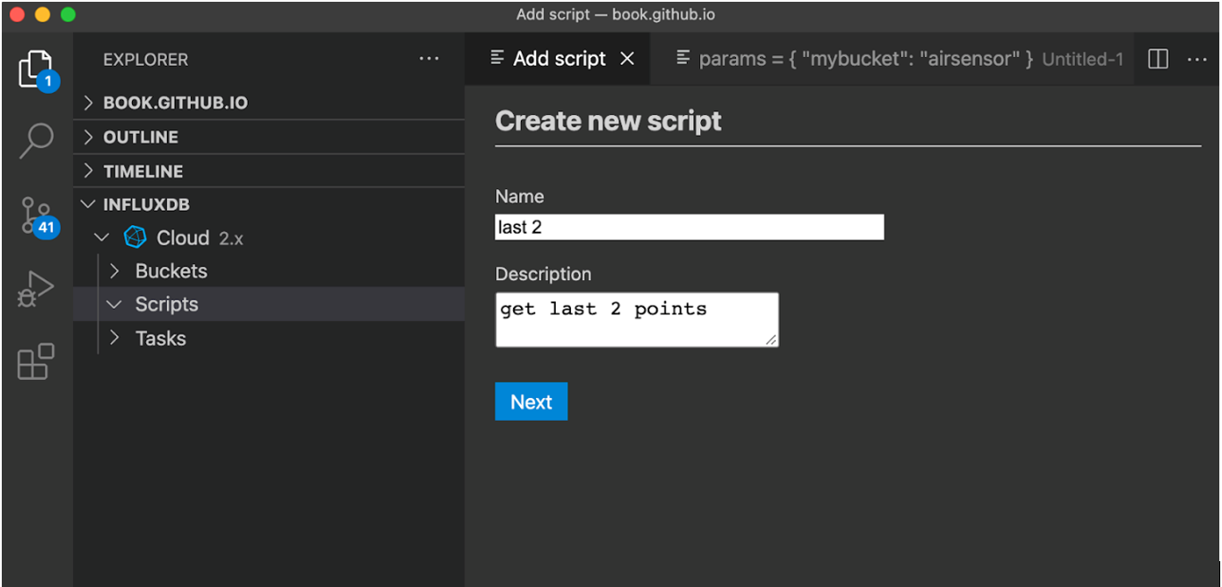 Flux API Invokable Scripts in InfluxDB Cloud - name script
