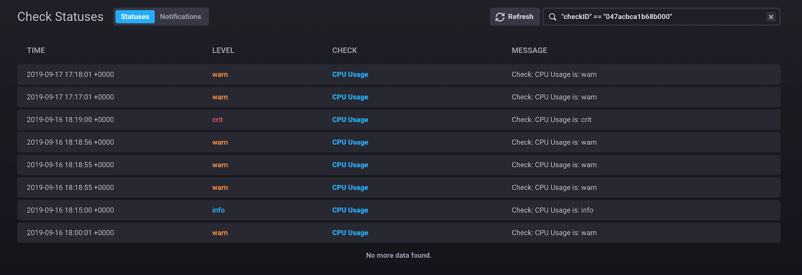 InfluxDB Cloud - check statuses