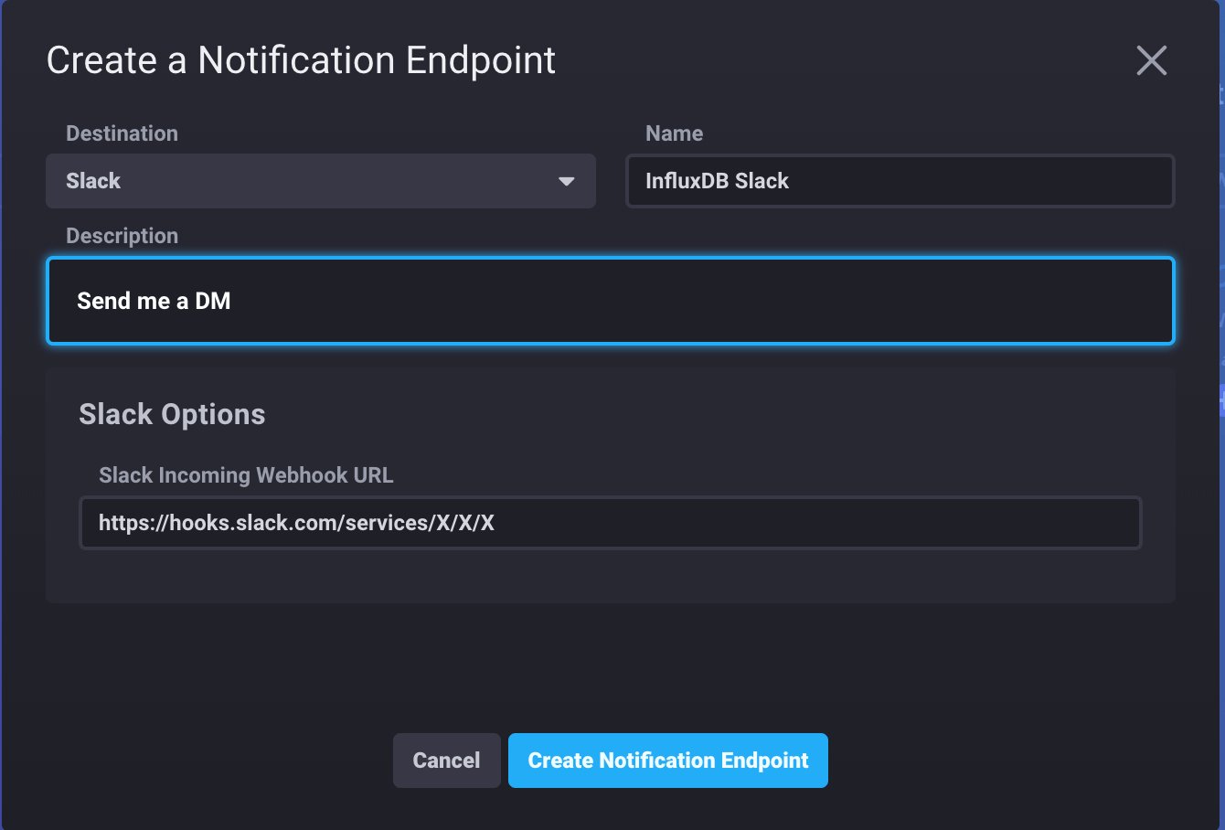 InfluxDB Cloud - create notification endpoint