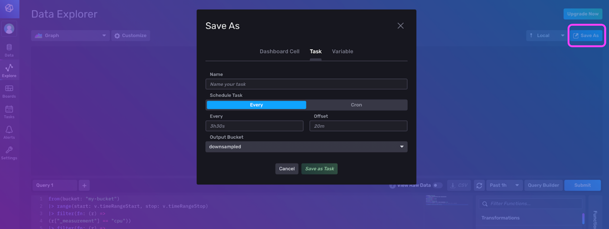 influxdb downsampling bucket