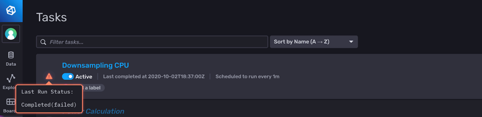 influxdb task status failed