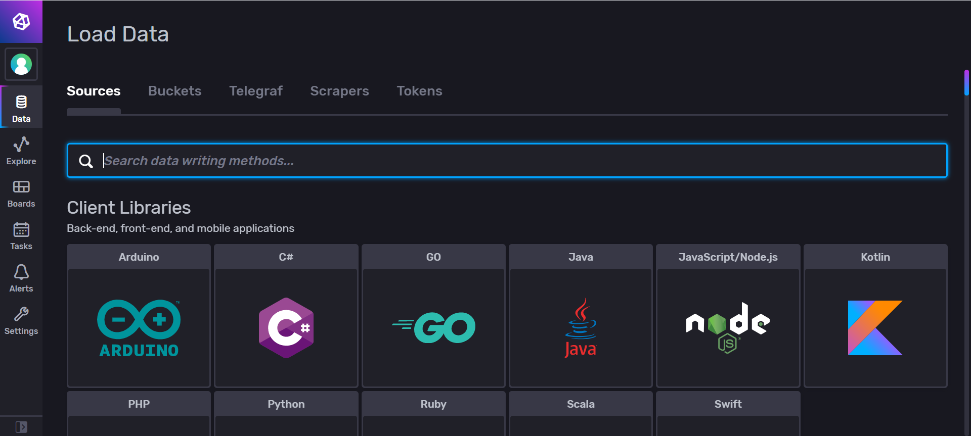 InfluxDB UI - load data