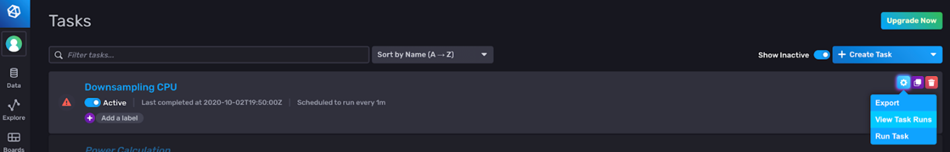 influxdb view task run