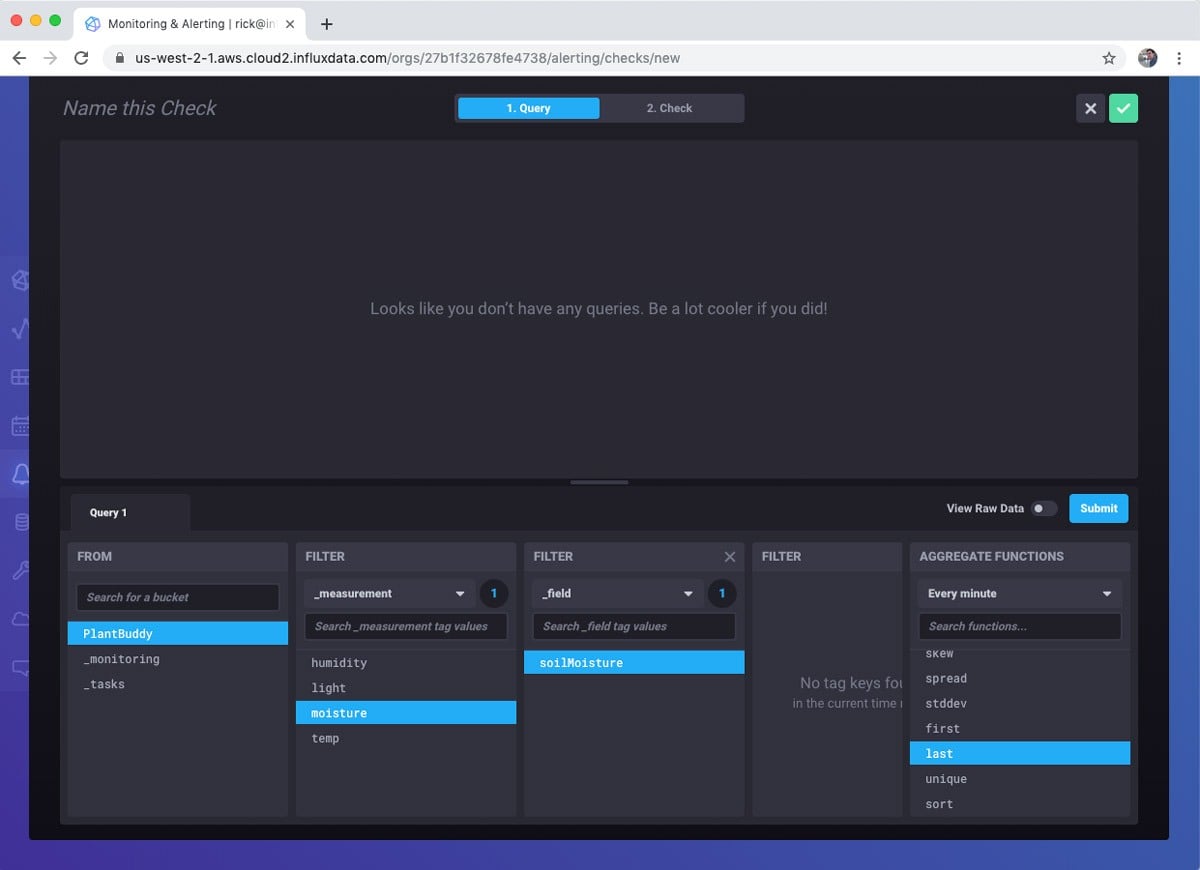 InfluxDB Cloud - query for the check