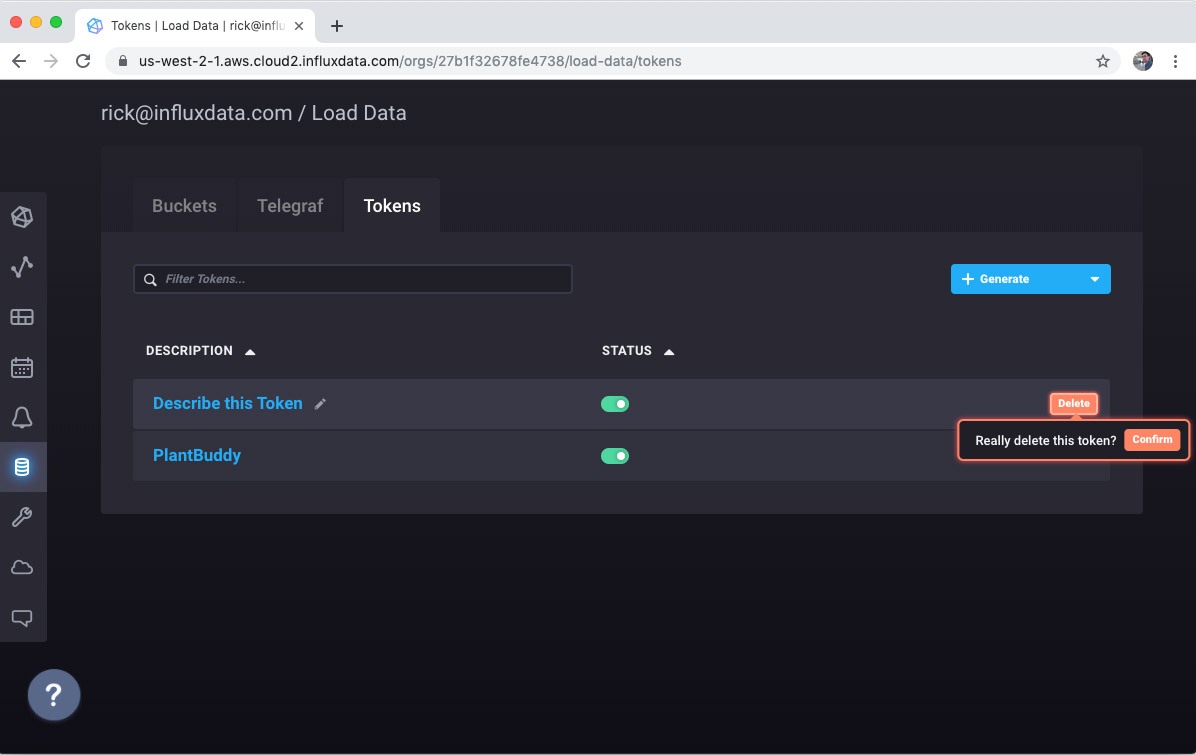 InfluxDB Cloud - default token