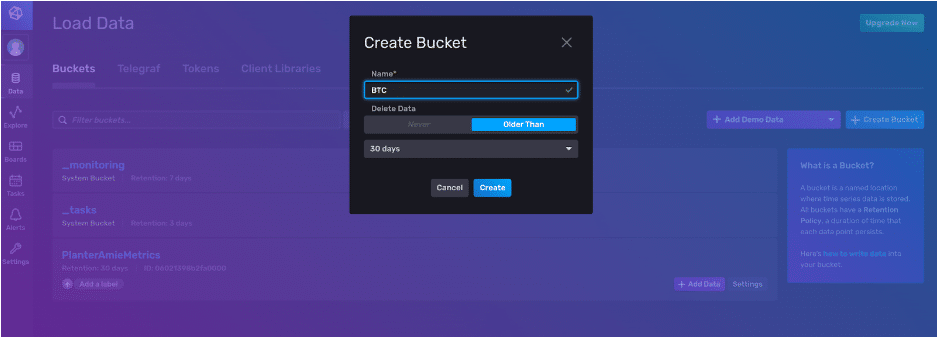 influxdb v2 create bucket